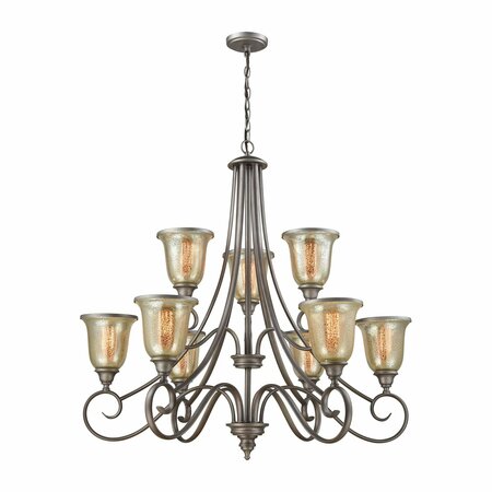 THOMAS Georgetown 9-Light Chandelier in in Weathered Zinc with Mercury Glass CN230927